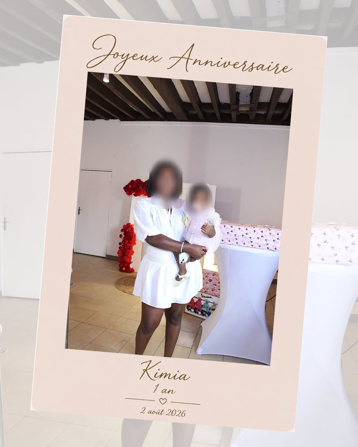 Cadre anniversaire 1 an, rose poudré